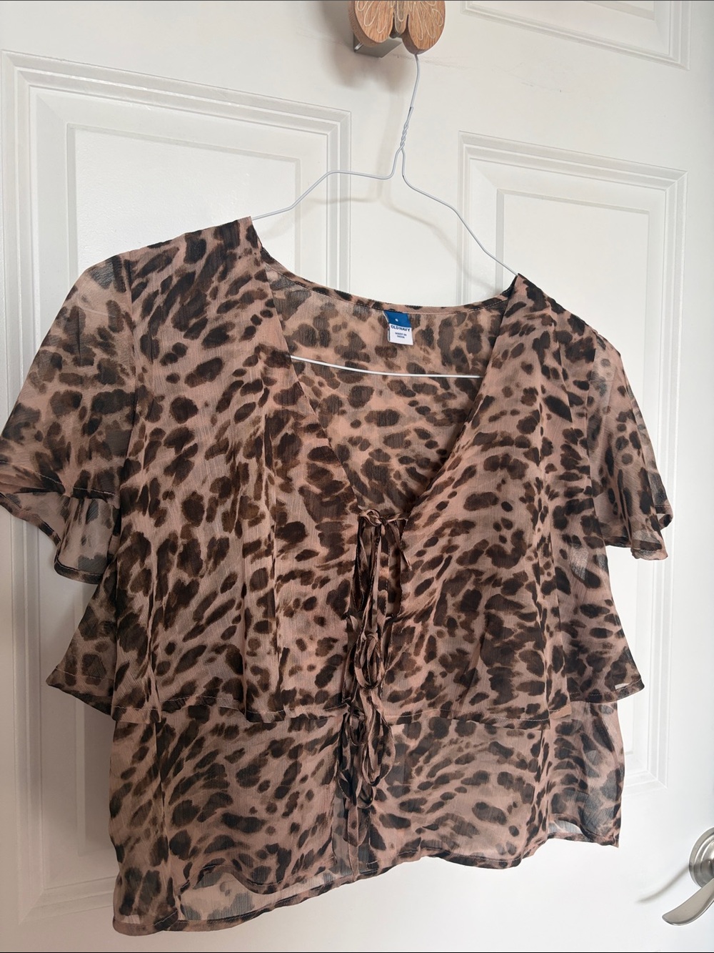 Old Navy Leopard Print Tie-Front Blouse - Tan & Brown